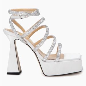 MACH & MACH Womens Sydney Satin Platform Sandals Crystal Straps White Size 37
